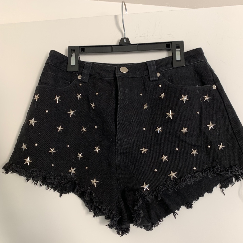 Black denim shorts
